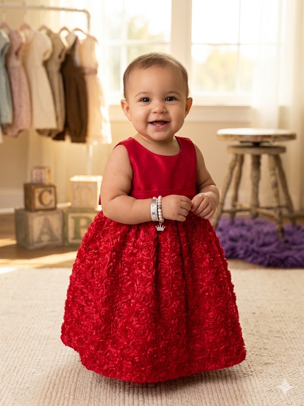 Cherokee Red Rosette Baby Girl Formal Dress - 12m